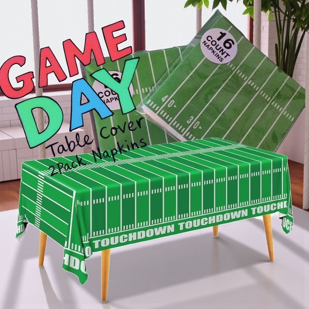 Green Football Field Table Cover and Napkins Set